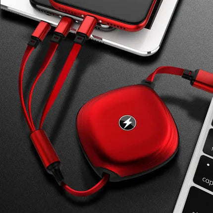 3 in 1 telescopic charging cable with 120 cm TPE cable and titanium alloy connectors in multiple colours