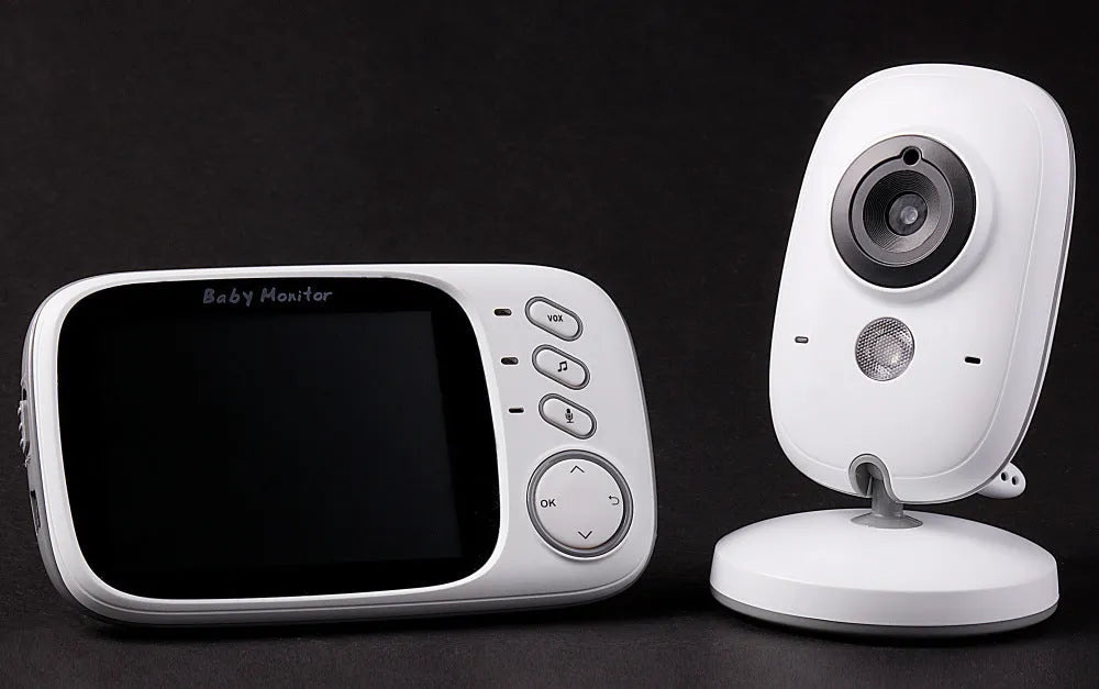 VB603 digital wireless baby monitor with parent unit showing 3.2-inch colour screen and separate camera unit.
