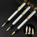 Metal fountain pen with iridium nib in black, gold, purple or white, available in 0.38mm, 0.5mm and 0.8mm tip sizes.