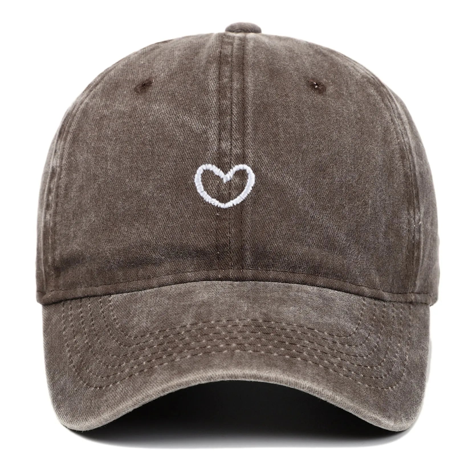 Retro-style cotton baseball cap with embroidered 'love' word, shown in an adjustable size.