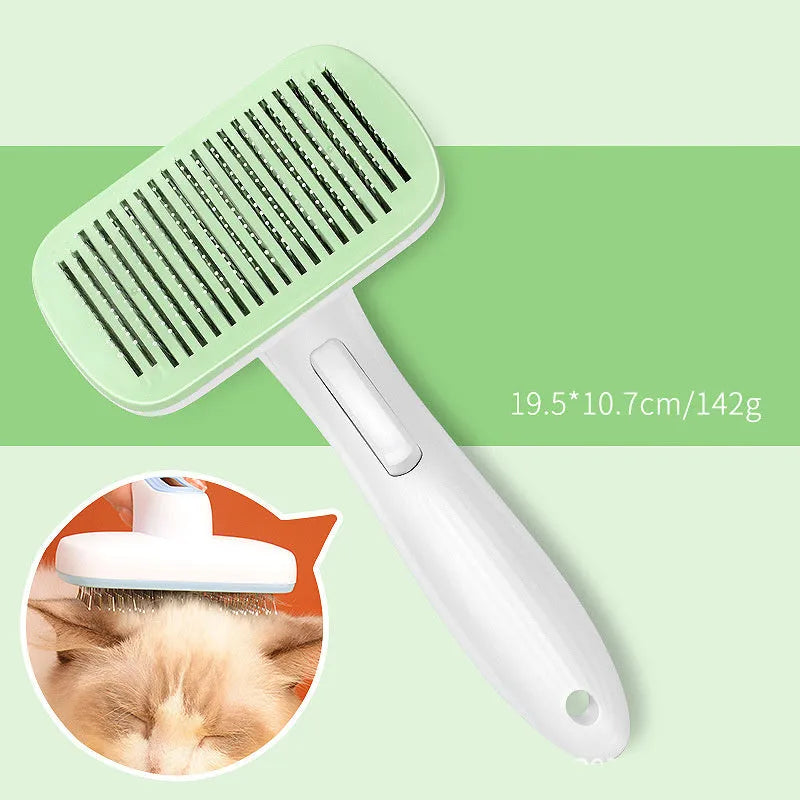 Blue automatic hair removal comb for pets on white background
