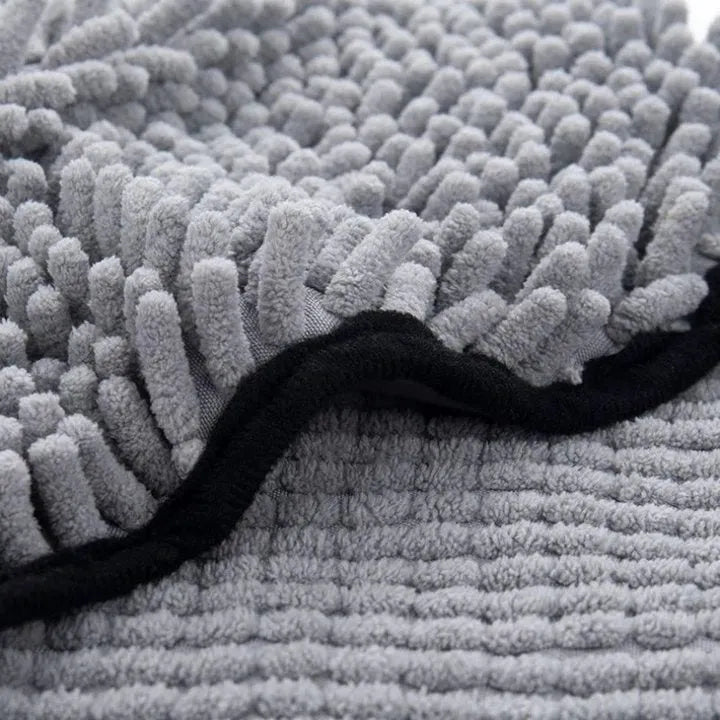 Pet bath robe towel in blue colour showing 62x23cm size for dog and cat drying