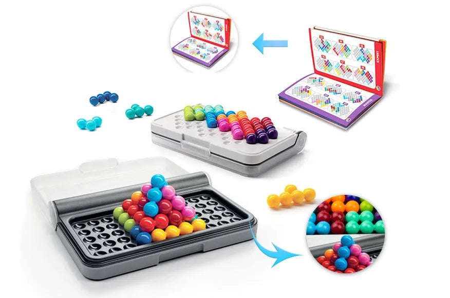 Colourful kids toys set with soft blocks, stacking rings, animal figures, and an activity board on a white background