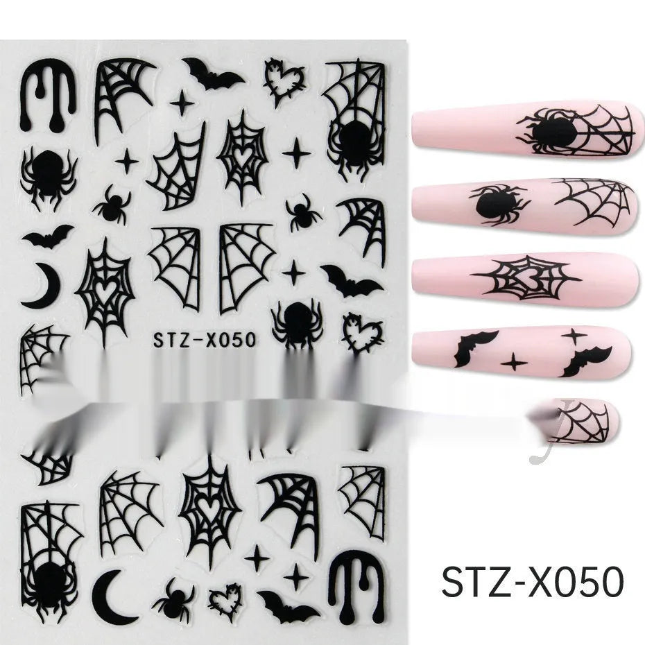 Cartoon nail art stickers with black and silver strip love pattern design