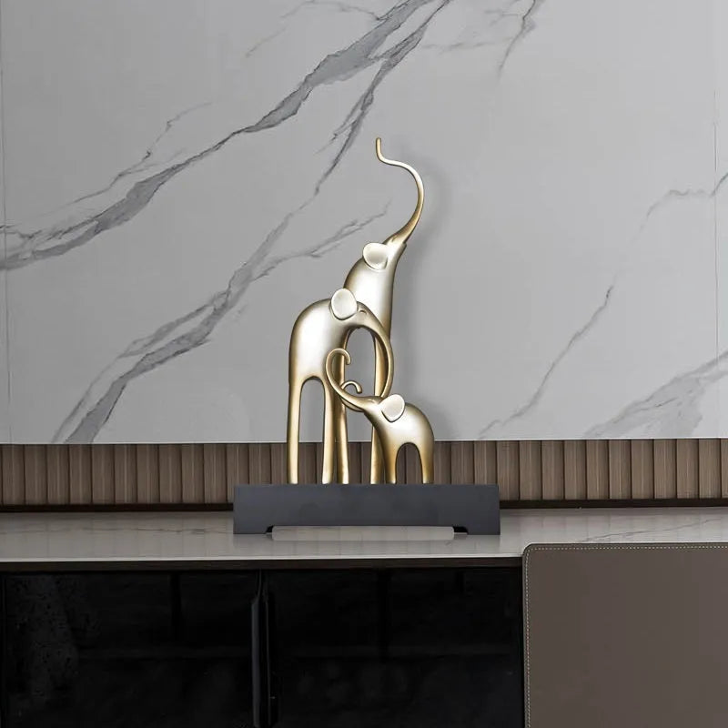 European style Fortune Bring Elephant decorative resin craft ornament in bright gold finish.