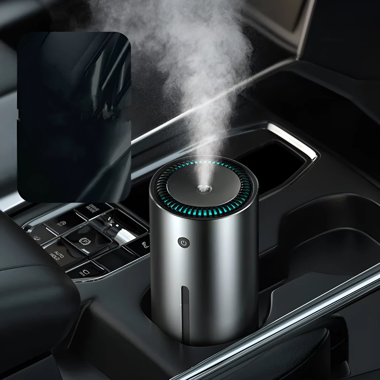 Black aluminium alloy car diffuser humidifier with USB cable