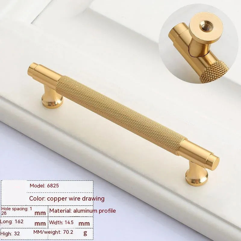 Brushed brass aluminium alloy wardrobe handle with light luxury finish for cabinet doors