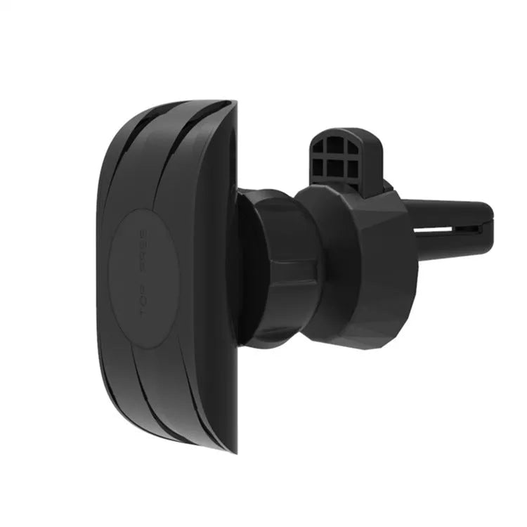 Matte black car phone holder clipped to air vent with adjustable side arms for smartphones