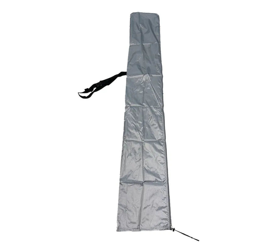 Black and grey Oxford cloth cover for an offset banana-shaped garden umbrella.