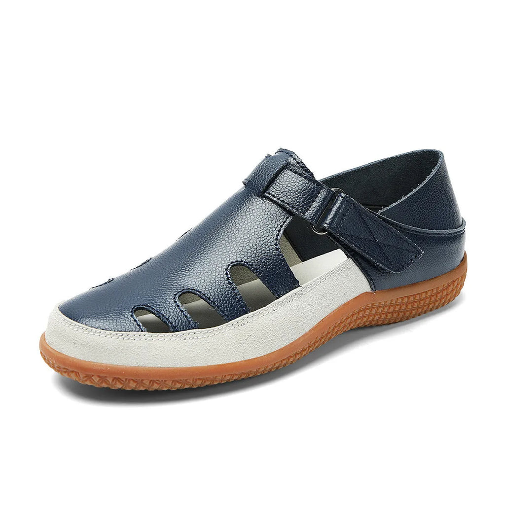 Plus size women's flat heel sandals with hollow breathable design and thick rubber sole