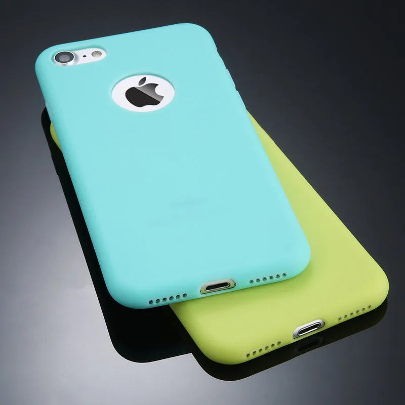 USLION soft silicone candy colour phone case for iPhone in blue, shown on an iPhone model.