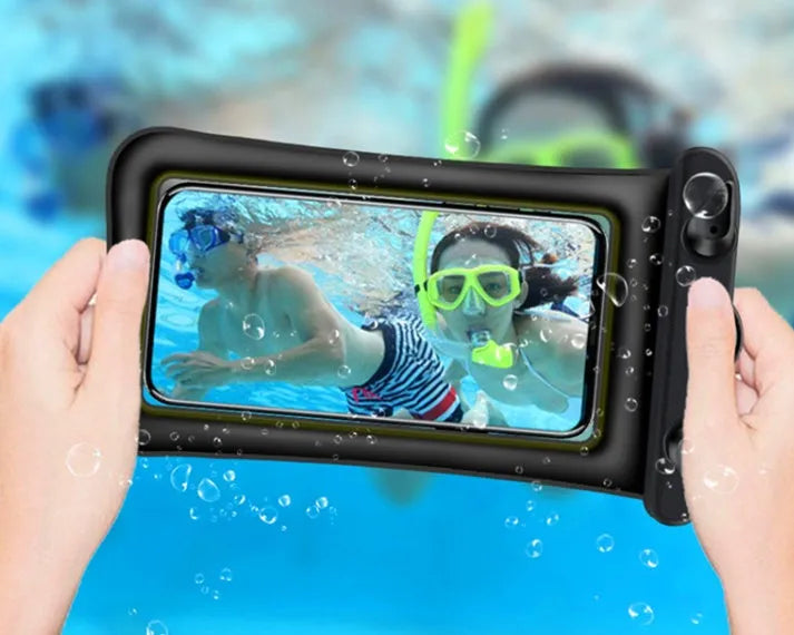 Orange waterproof phone pouch with double airbag seal and 45cm carrying rope