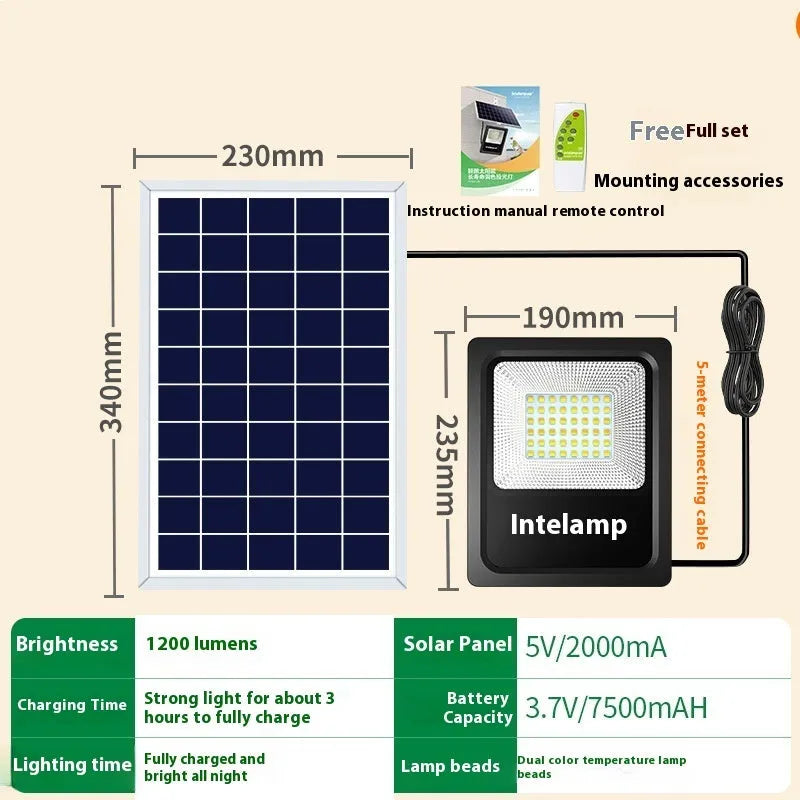Outdoor solar-powered LED courtyard light with waterproof IP65 rating for garden and pathway illumination