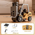 1:64 scale mini alloy forklift toy with remote control and cargo accessories on pallet