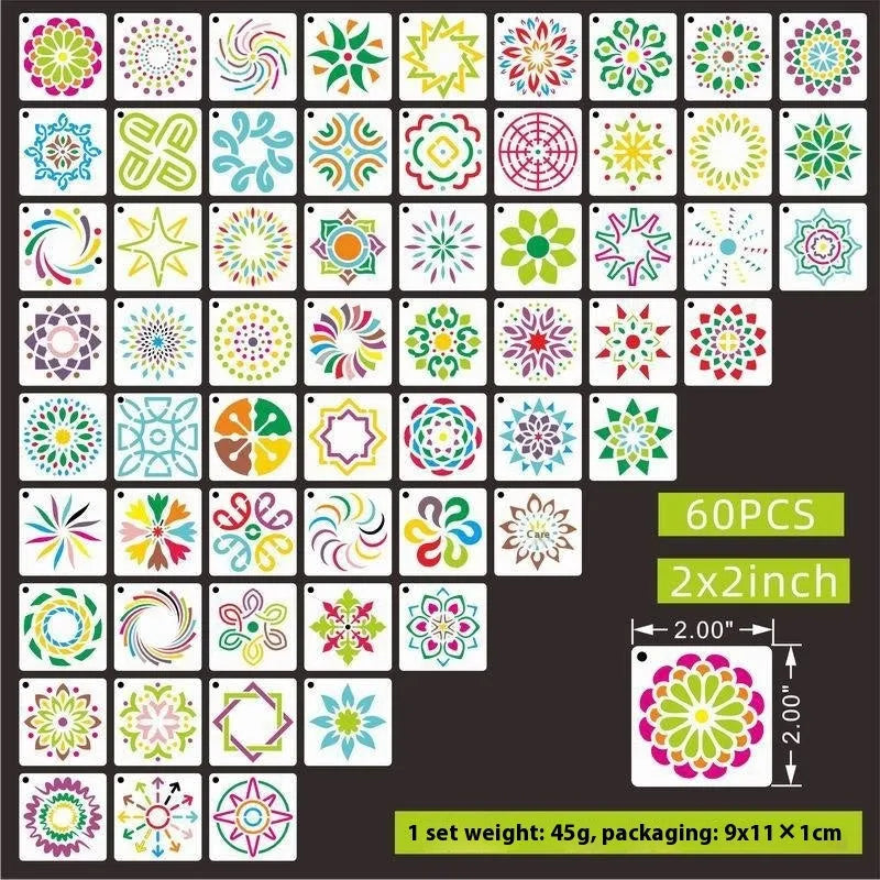 700 PET film spray painting templates in milky white colour showing flower, animal, Hawaiian and letter mandala designs