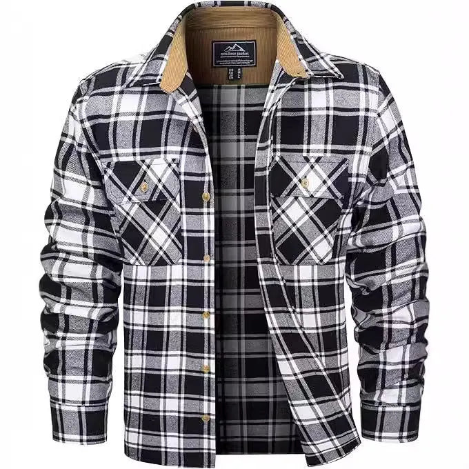 Men's button-down flannel shirt in a plaid pattern, shown in an orange colour variant.