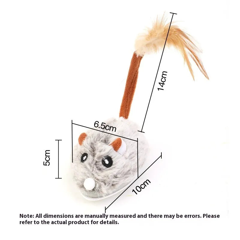 Electric plush mouse cat toy in pink, shown with a Type-C charging cable.