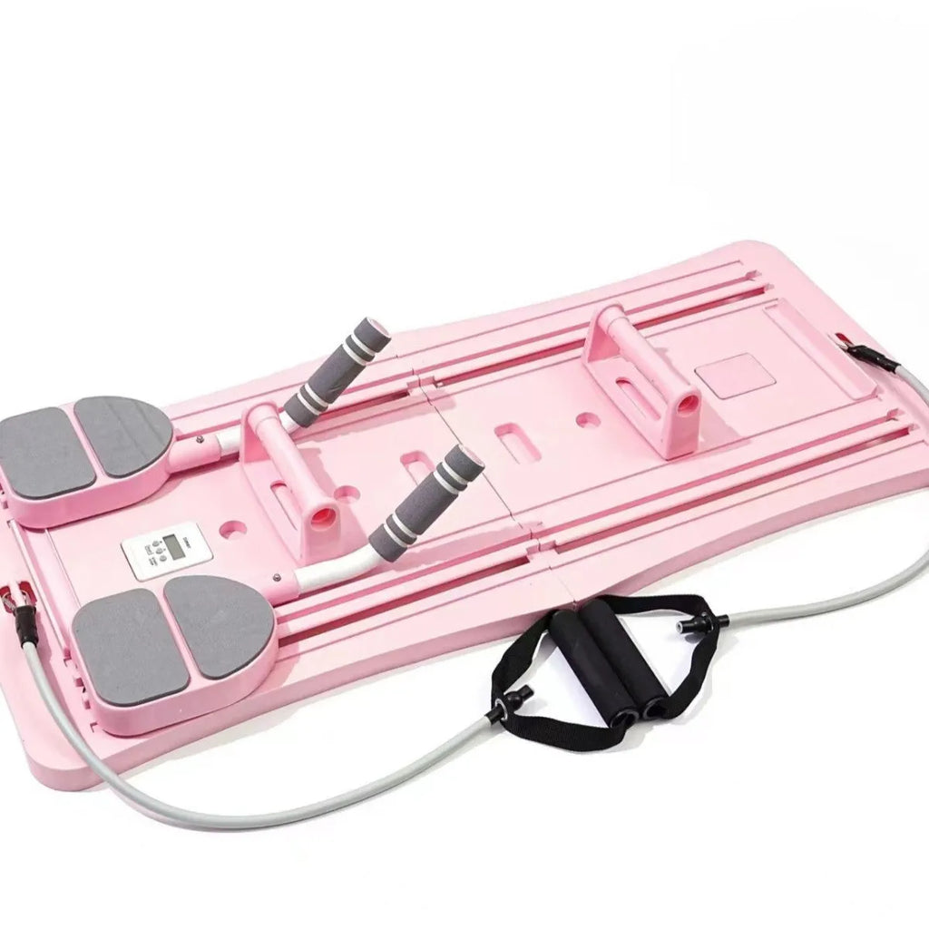Purple, black, and pink portable foldable PP plastic fitness belly panel for core exercises.