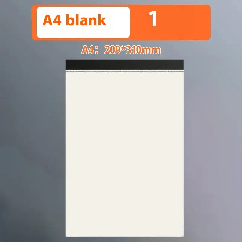 A5, B5 and A4 writing pads with blank, grid and horizontal line rulings showing tearable sheets