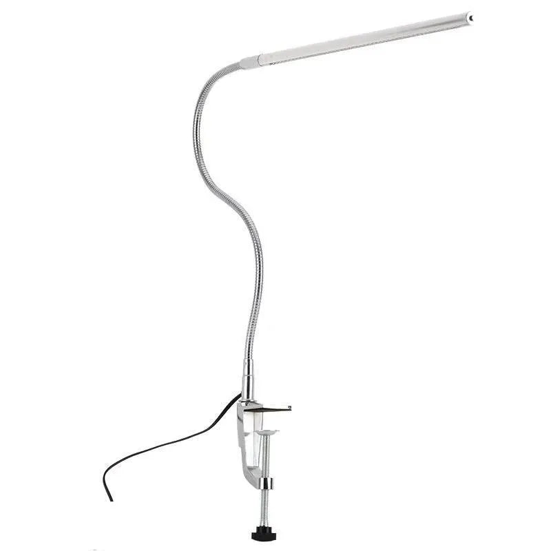 Silver LED nail lighting table lamp with clip attachment and USB cable