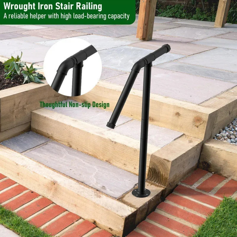 Black metal ladder support bracket with American minimalist design, shown from the side.
