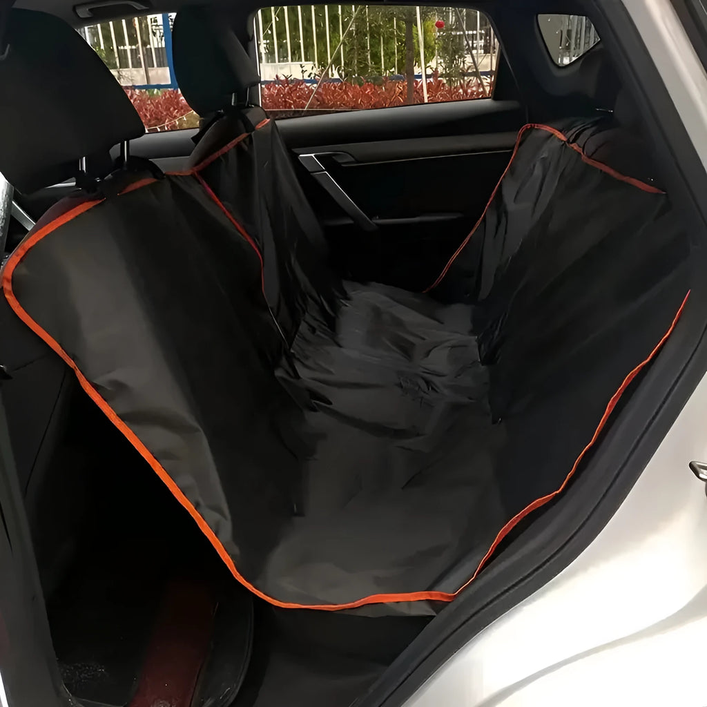 Black fabric pet anti-fouling pad for car rear seats with adjustable strap for dogs