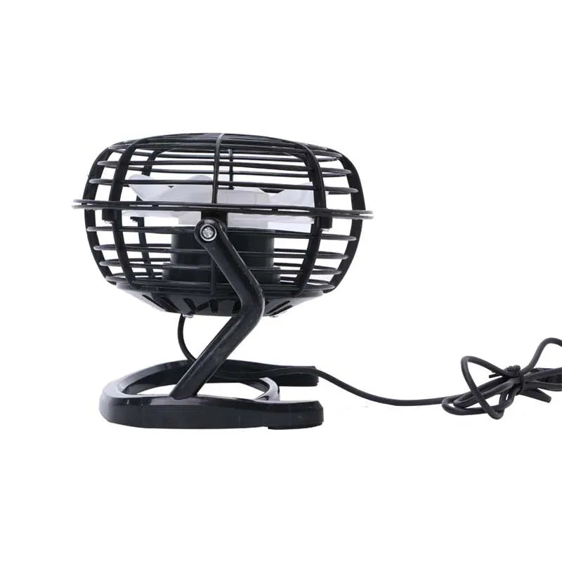 Black and white mini portable USB fan with adjustable angle for laptop and desktop cooling