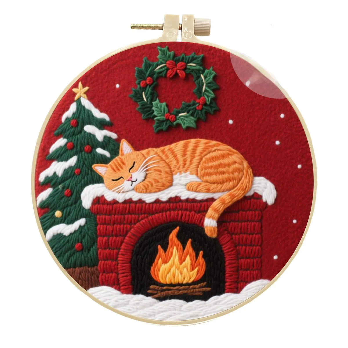 Embroidery fabric DIY material package showing cotton and linen fabrics with autumn fruit patterns for cat designs