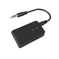 Black Bluetooth audio adapter with 3.5mm jack and external power supply unit