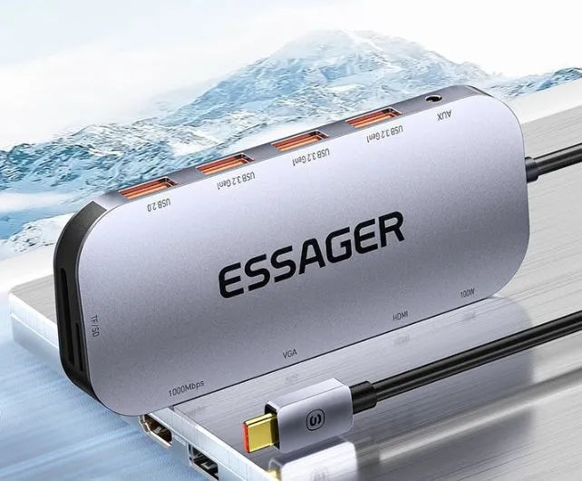 11-in-1 USB-C expansion docking station with Gigabit Ethernet port and 20cm cable