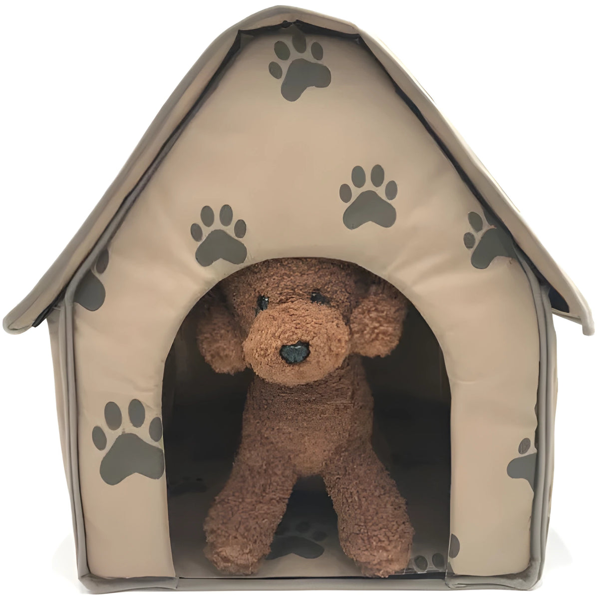 Brown foldable pet mattress dog nest, 47x49x49cm, with a 22x26cm door opening for small dogs and cats.