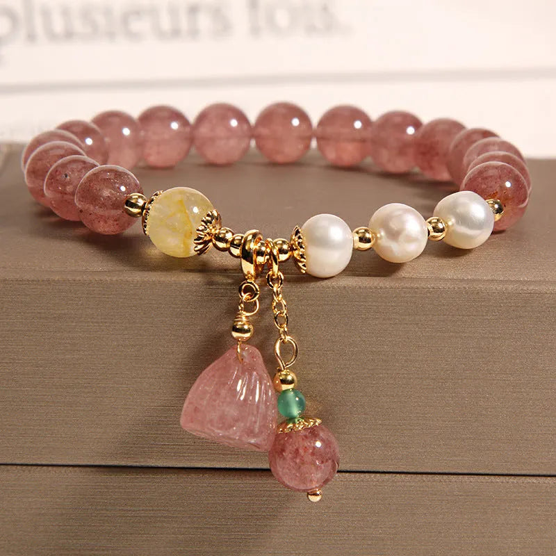 Women's Korean style multi-layer crystal bracelet with natural garnet and mixed pendant designs