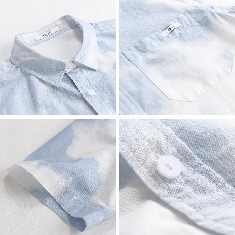 Men's light pink pure cotton summer shirt with short sleeves and loose cardigan style