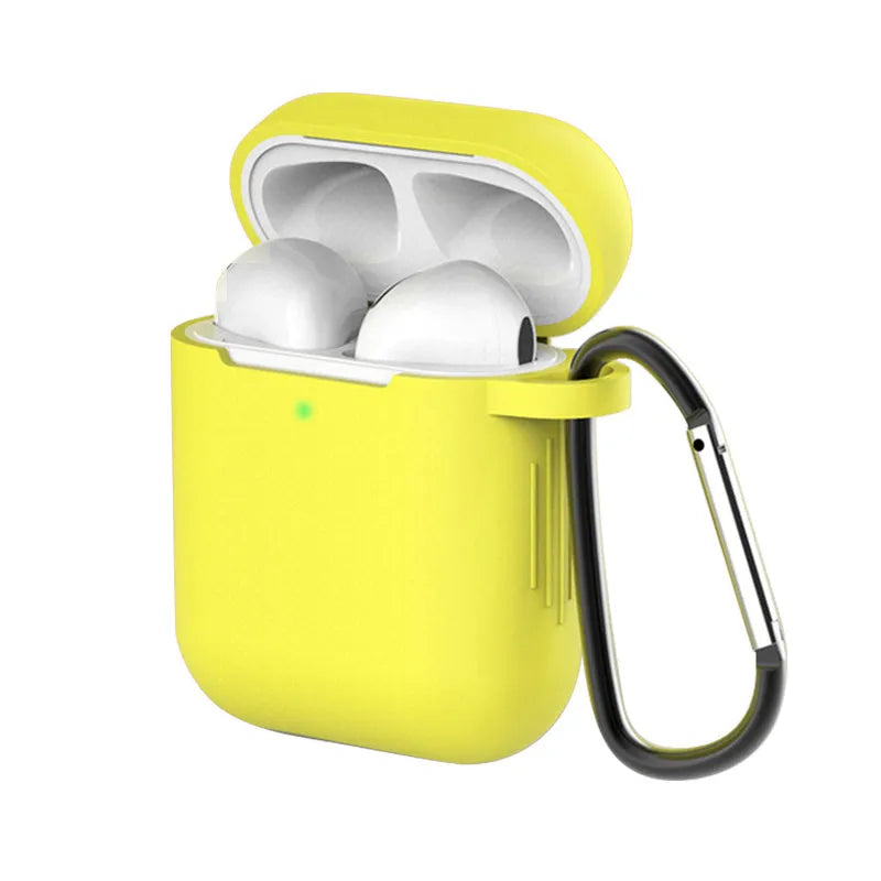 Liquid silicone clamshell cover for Apple AirPods first and second generation charging case.