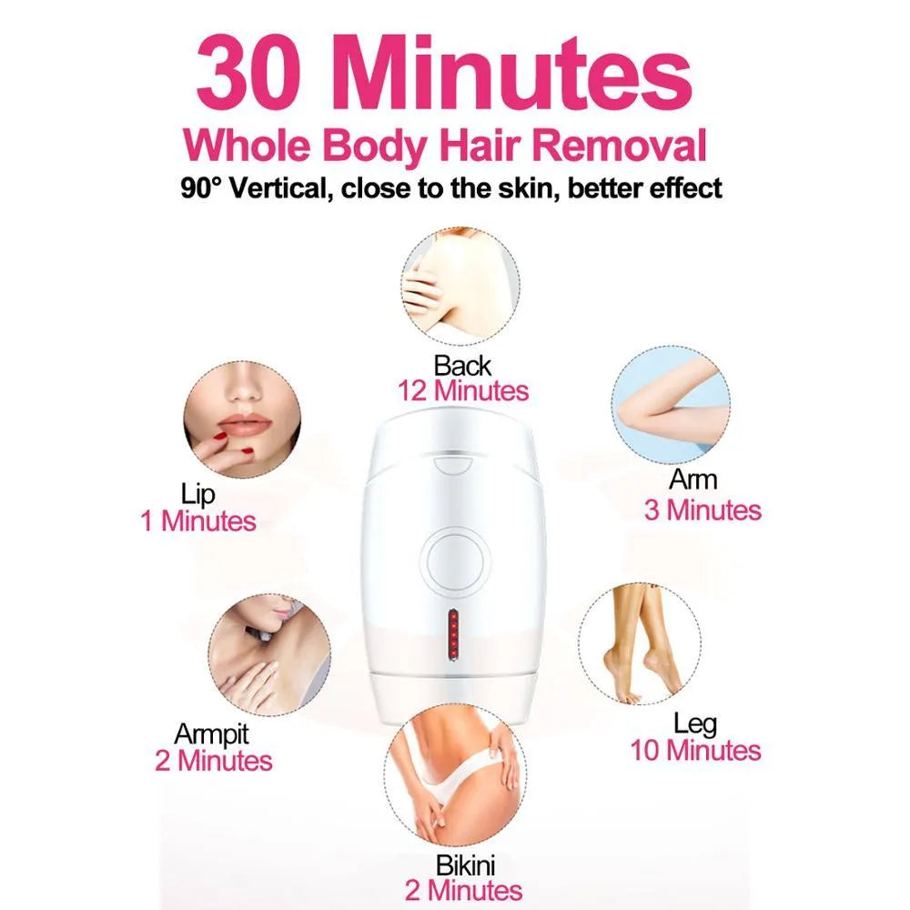 White home laser hair removal device on a table showing its compact size.