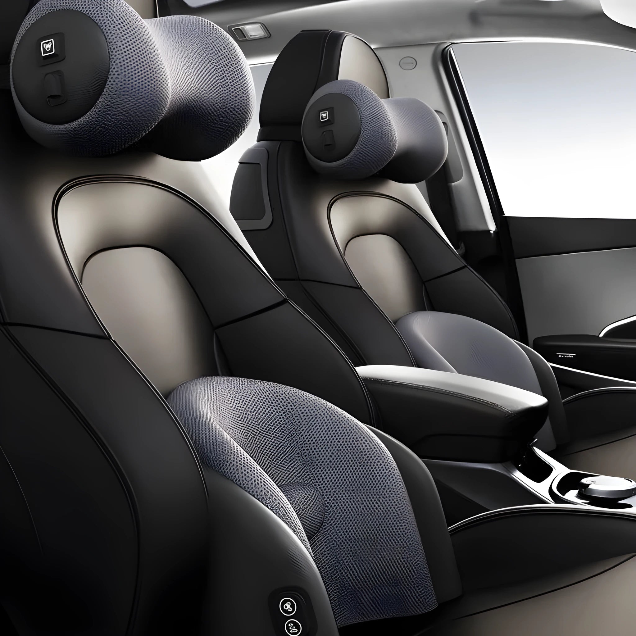 Car seat massage cushion with memory cotton construction and electric massage function for headrest and lumbar support