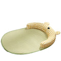 Green reversible dog mat showing cooling gel side and fleece side, with size options S, M, L, XL.