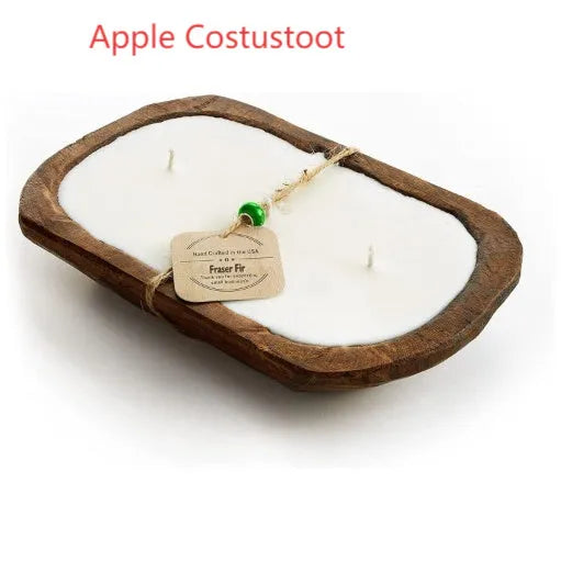 Retro wooden basin aromatherapy candle with three wicks and soy wax