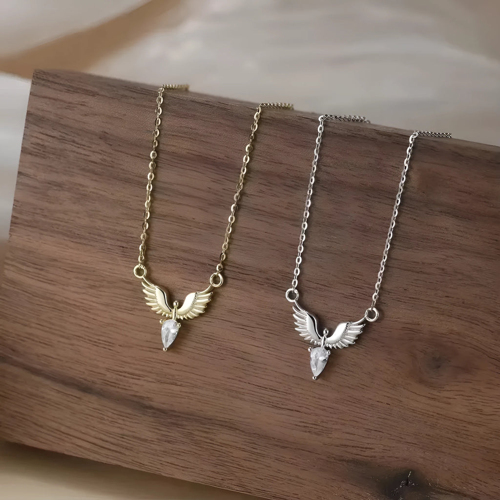 Silver eagle pendant necklace with adjustable chain in white gold or yellow gold electroplated finish
