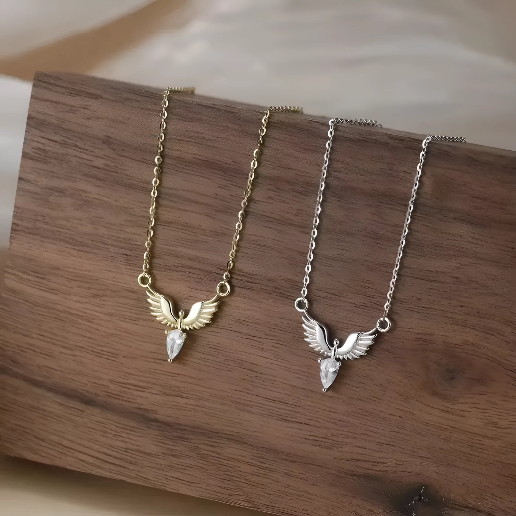 Silver eagle pendant necklace with adjustable chain in white gold or yellow gold electroplated finish