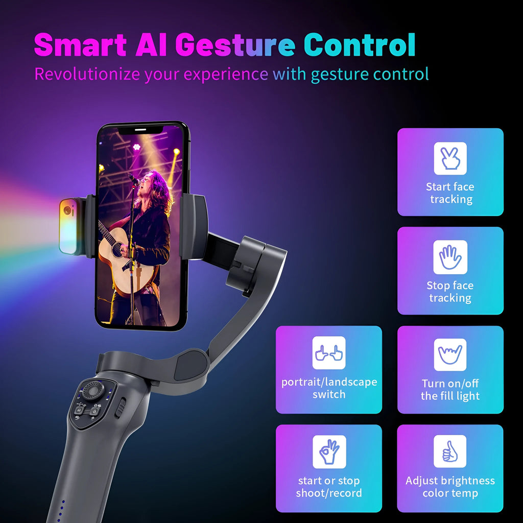 Foldable handheld video stabiliser head in L7Cpro gun colour with USB charging port