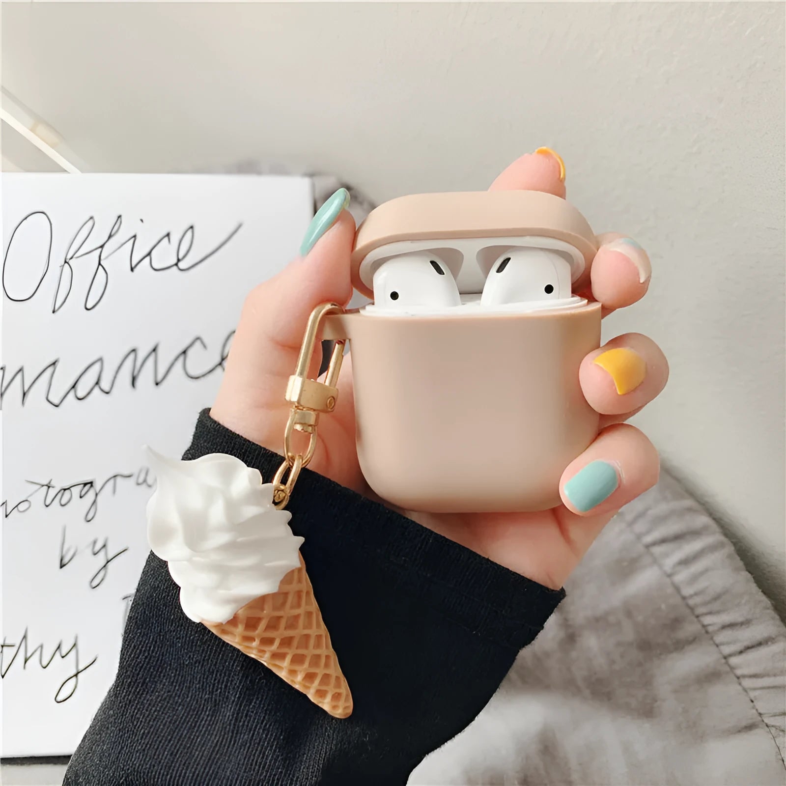 Silicone AirPods 2 case with cylinder ice cream design in assorted colours.