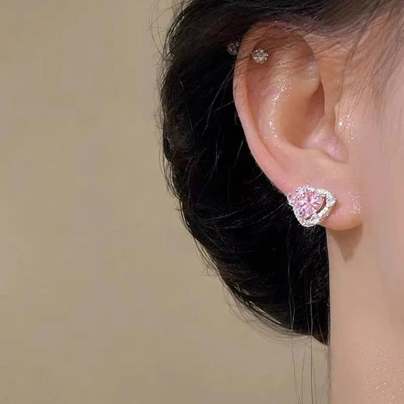 Guardian Heart white k electroplated copper stud earrings showing heart shape design