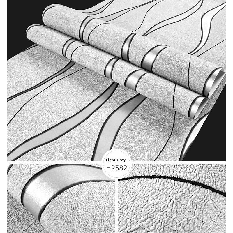 3D curved stripe decorative wallpaper with deerskin velvet texture in light grey and dark brown colours