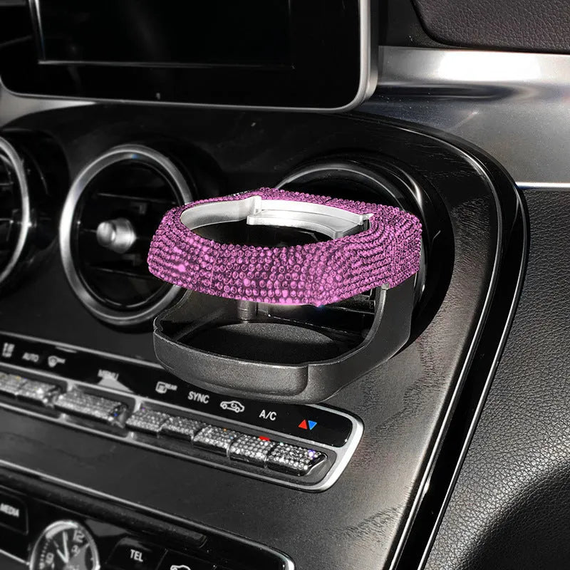 Rhinestone decorated car air vent cup holder in various diamond colours