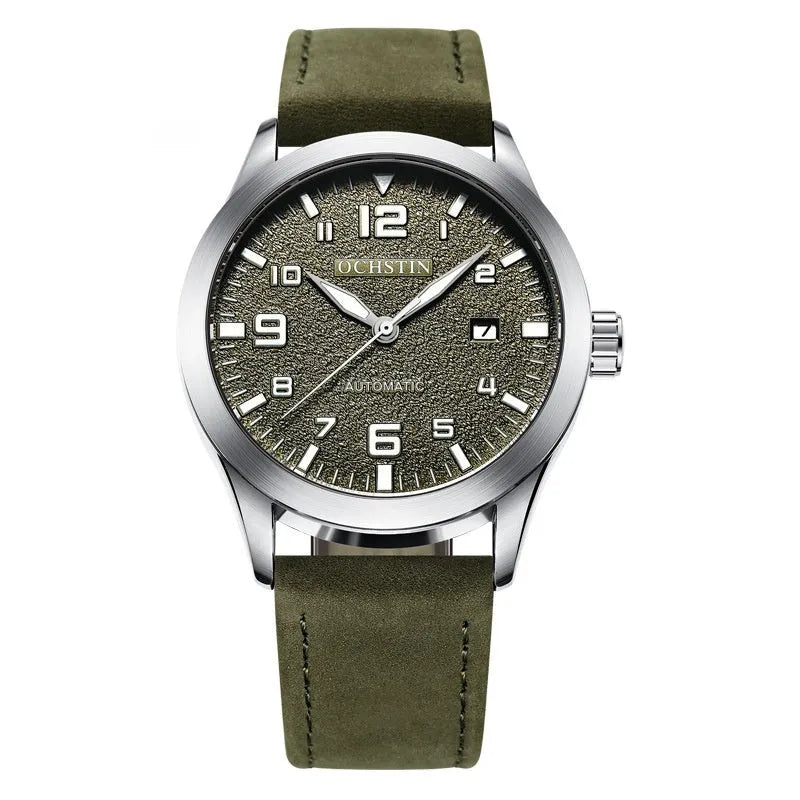 Men's automatic mechanical watch with leather strap and retro business style in multiple colour options