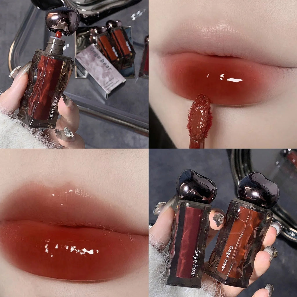 Glacier Lava Lip Lacquer in a tube showing its shiny, mirror finish with seven colour options from 01 to 07.