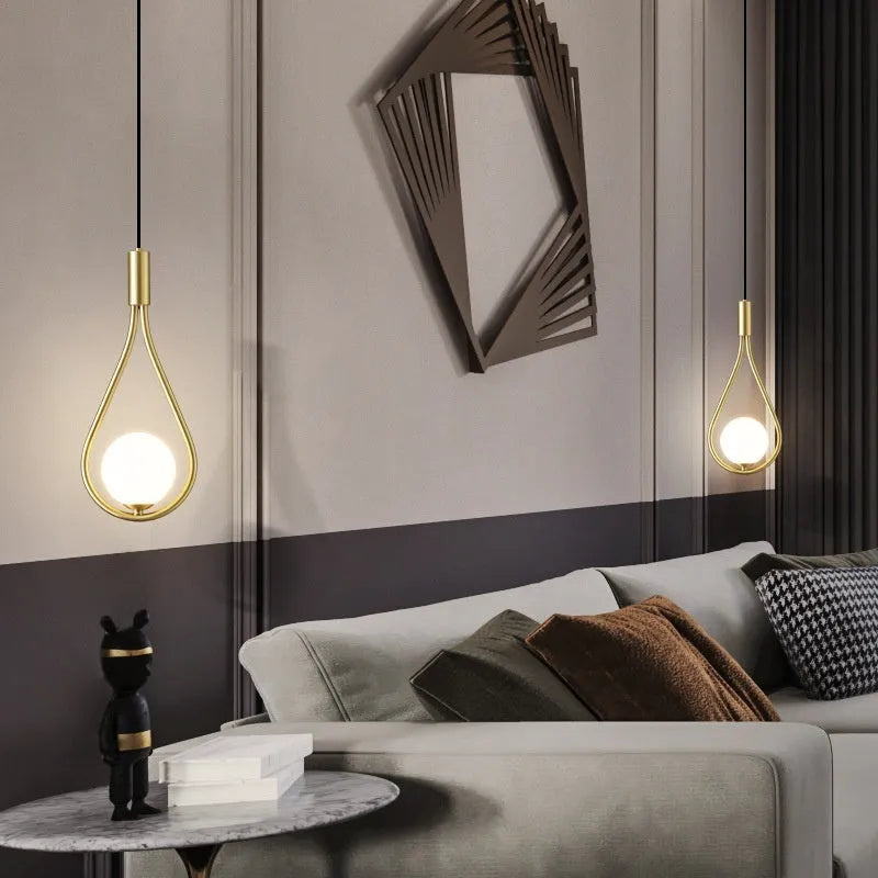Copper modern minimalist bedside chandelier with 220V voltage showing three colour cover options