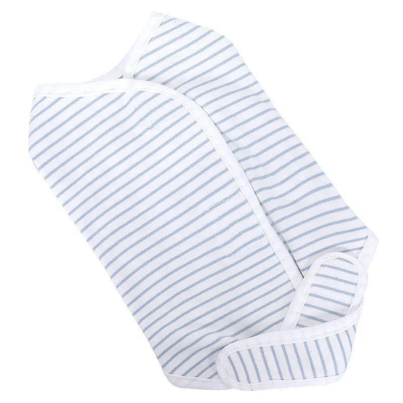 Blue and white cotton pet care suit with S M L XL sizes and bust neck back length measurements