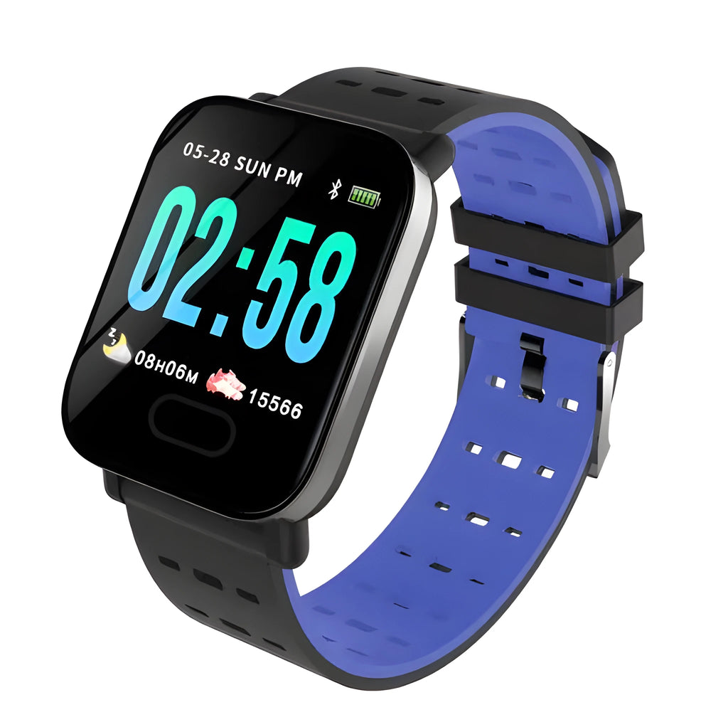 A6 colour screen smart bracelet with black silicone strap showing 1.3-inch display